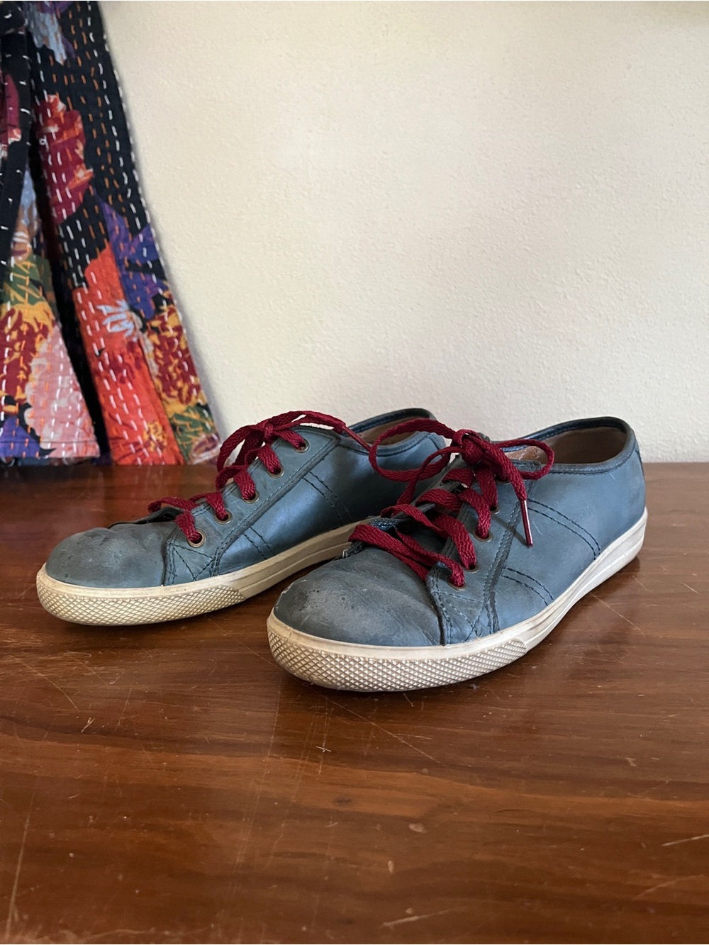 hotter Slate Blue Sneakers with Burgundy Laces